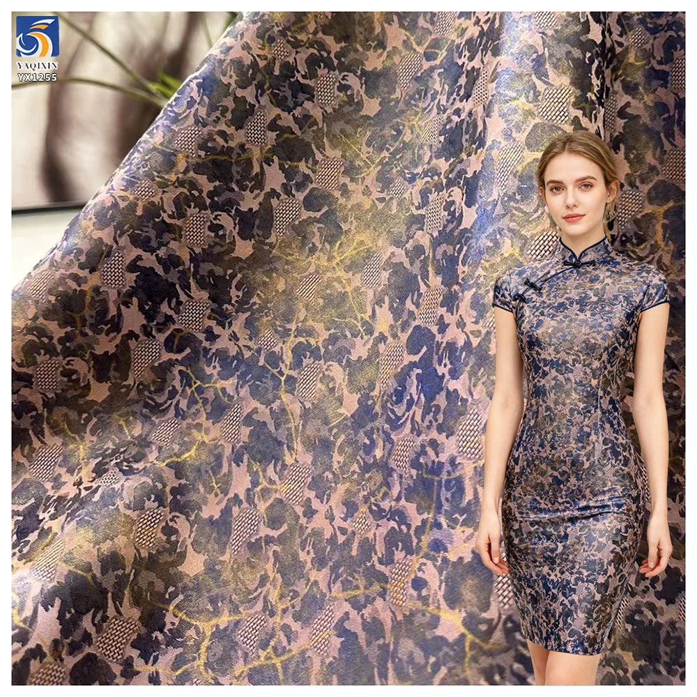 YX1255 Luxury Style Retro Cheongsam Dress Woven Polyester Jacquard Silk Fabric Chinese Acetate Jacquard Fabric MegaBDM