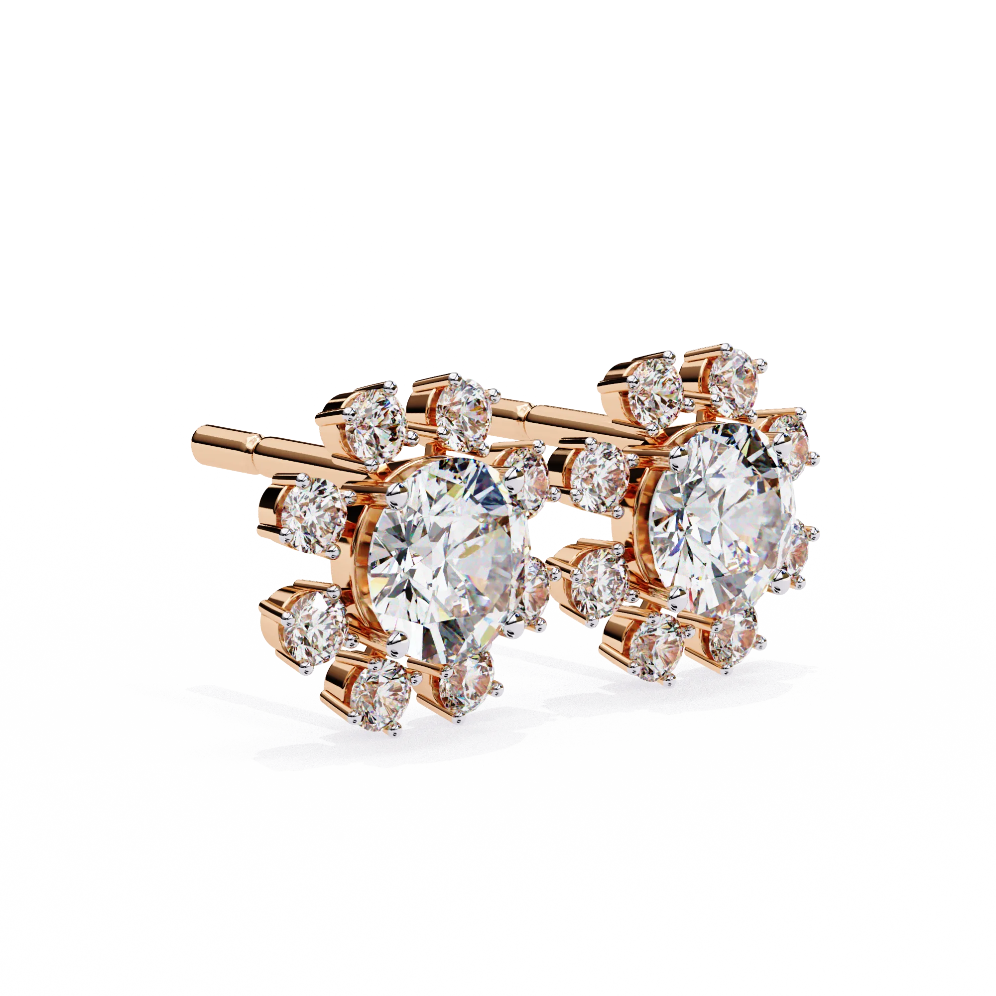 Vintage Alloy Elegance Solitaire Stud Earrings Lab Created Crown Pearl Round Brilliant Cut Diamond Stylish Women's