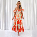 2025 Summer Autumn Woven Women's Elegant Slim-Fit Printed Puff-Sleeve A-Line High-End Casual Dresses