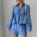 Women's Summer Pink for Lounge Set Long Sleeve Open Front Cardigan Drawstring Shorts Canvas Plain Dyed Sleepwear/Outdoor