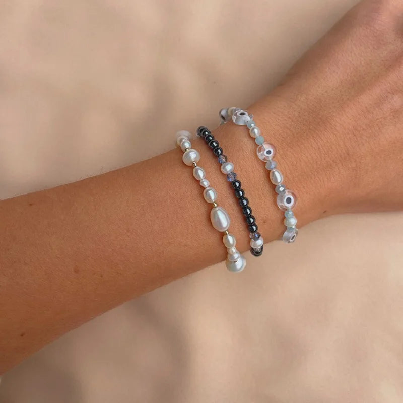 PVD Jewelry Non Tarnish Custom Women Glass Beaded Freshwater Pearl Bracelets With 18K Gold Beads