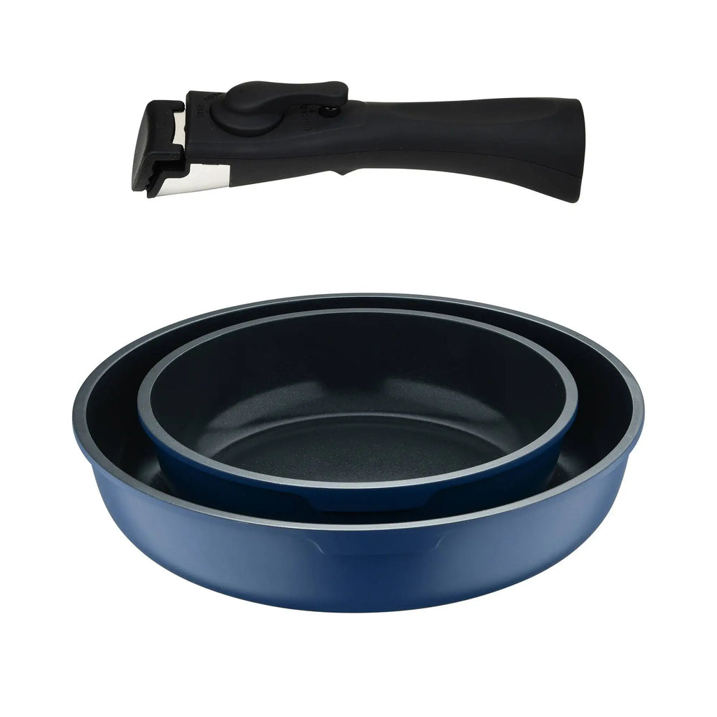 Bergner Click&Cook Set of 2 Frying Pans 22/26cm Cast Aluminum Blue + Detachable Handle