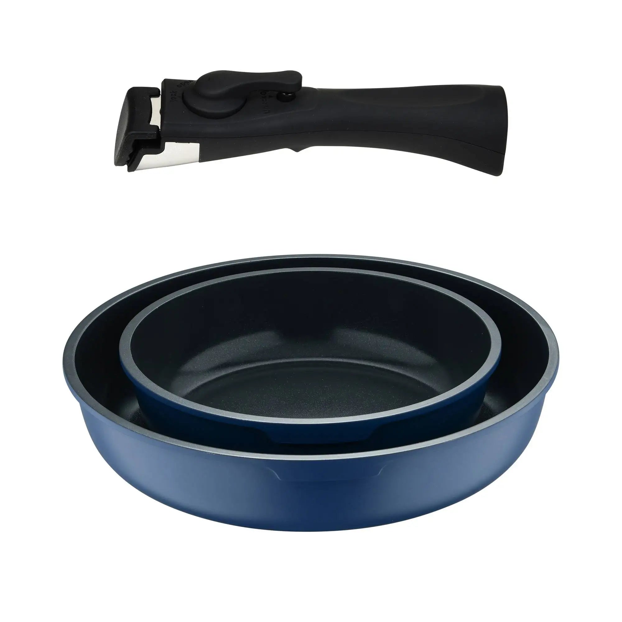 Bergner Click&Cook Set of 2 Frying Pans 22/26cm Cast Aluminum Blue + Detachable Handle