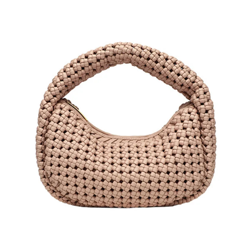 Women's Vegan Woven Tote Bag Soft-top Handle Design Underarm Woven Casual Handbag Open-top Closure Women's Style Shoulder Bag