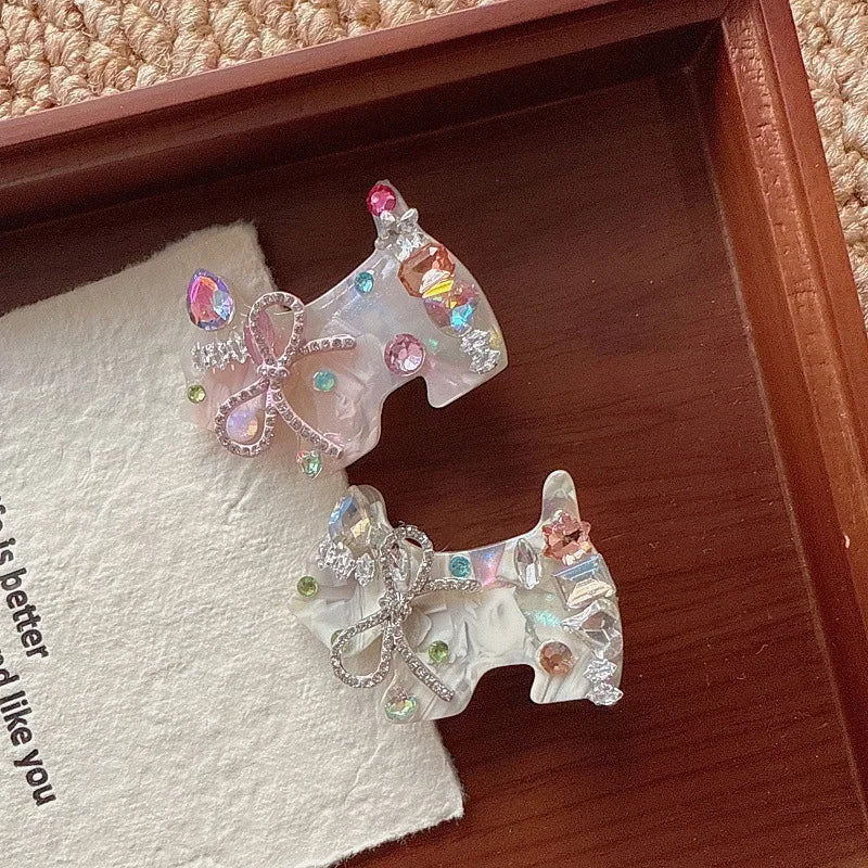 She Shares Luxury Cartoon Dog Hair Clip with Rhinestone Bow Cute Sparkling Side Hair Pin for Women Sweet Fringe Accessory