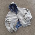 Oem Custom Manufacturer Double Zipper Jacket Boxy Fit Drop Shoulder Striped Flannel Double Layer Plaid Reversible Hoodie for Men