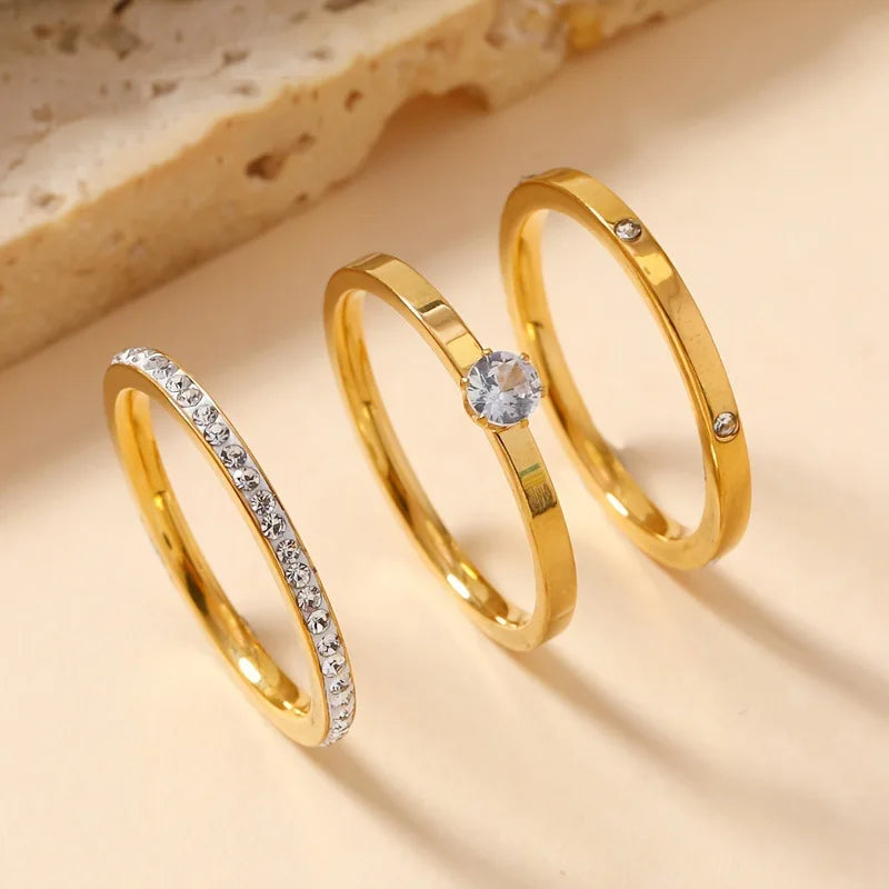 Factory Hot Selling Stainless Steel Ring Three Piece Set Suitable for Women's Fashion Jewelry Rings