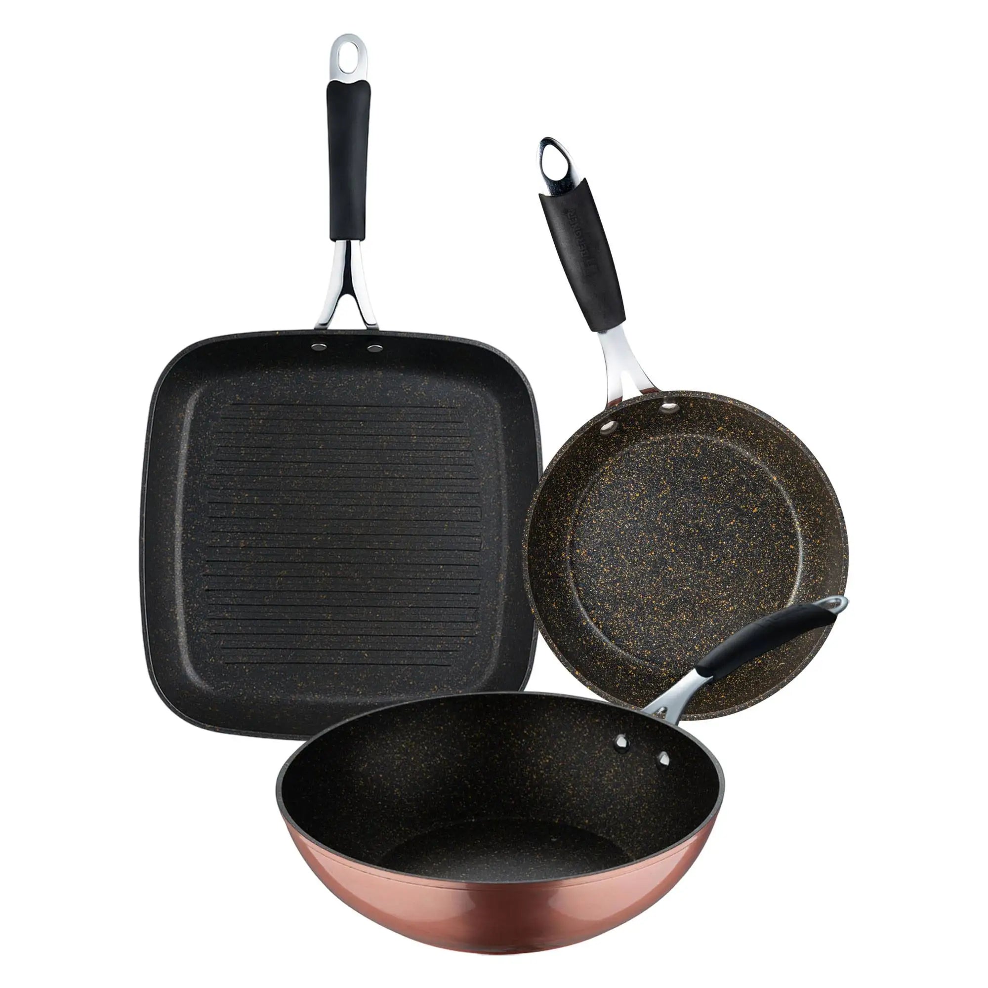 ILAG Cooper Bergner Grill Pan Set (28x28cm) + Wok (28cm) + Frying Pan (20x4.5cm) in forged aluminum with non-stick coating