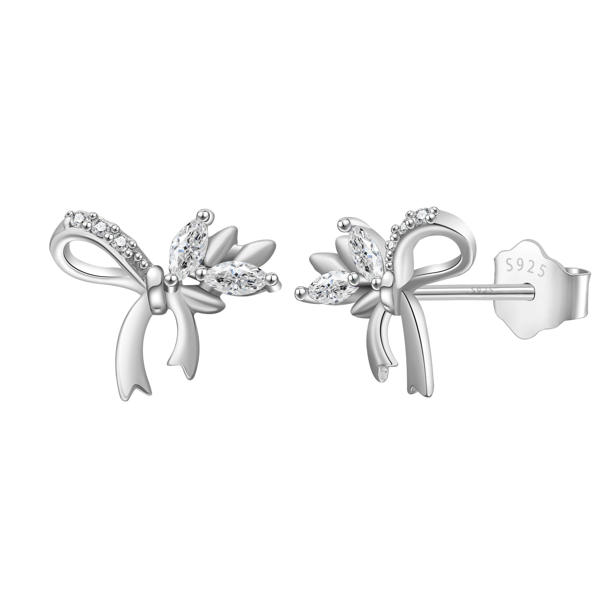 Wholesale 925 Sterling Silver Lite Luxury Small Bowknot Embedded 5A Zircon Simple Stud Earrings Jewelry for Women