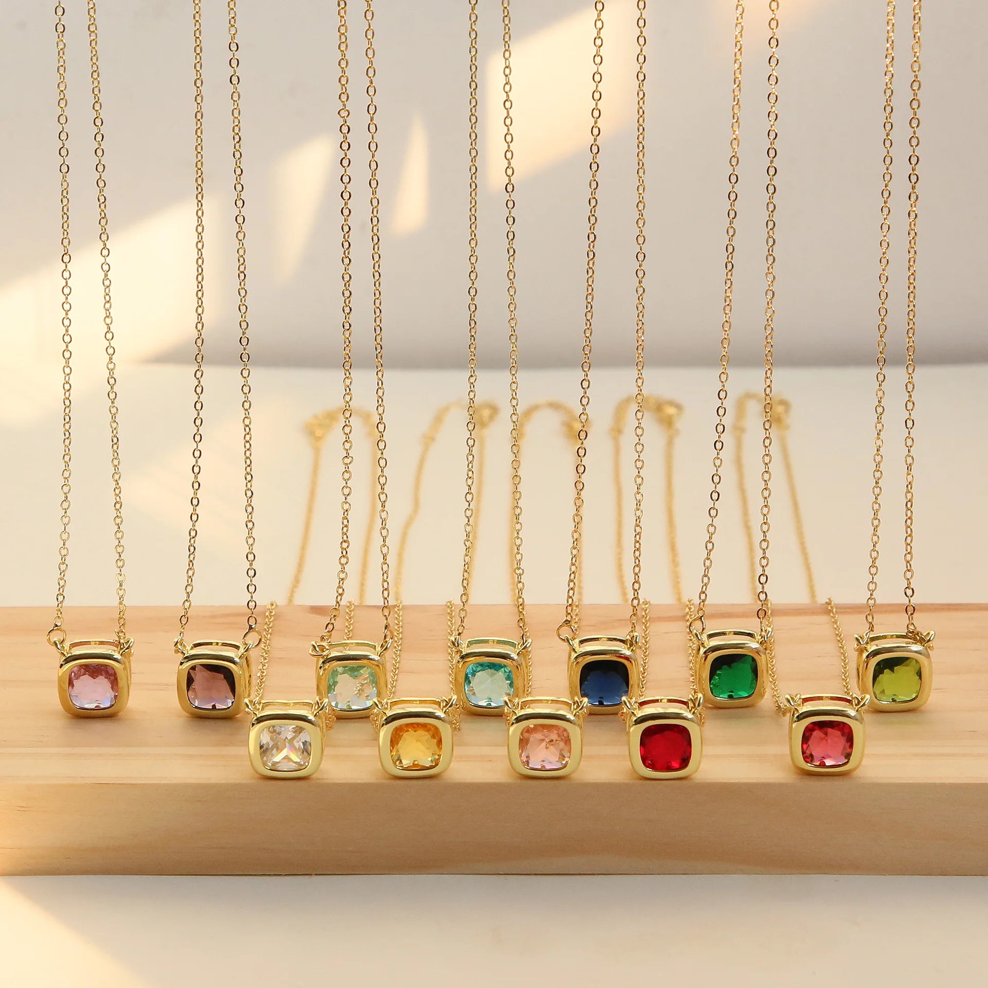 Exquisite Luxury Geometric Square Cube Gemstone Diamond Cz Inlaid Zircon 12 Month Birthstone Clavicle Necklace for Women