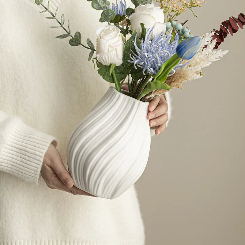 Modern White Textured Ceramic Vase Minimalist Nordic Home Decor
