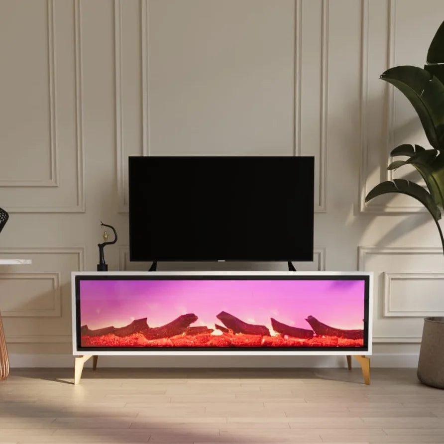 DOSIN Wooden Electronic Fireplace Coffee Table with Bluetooth Connection Modern Luxury Living Room Furniture Panel Design