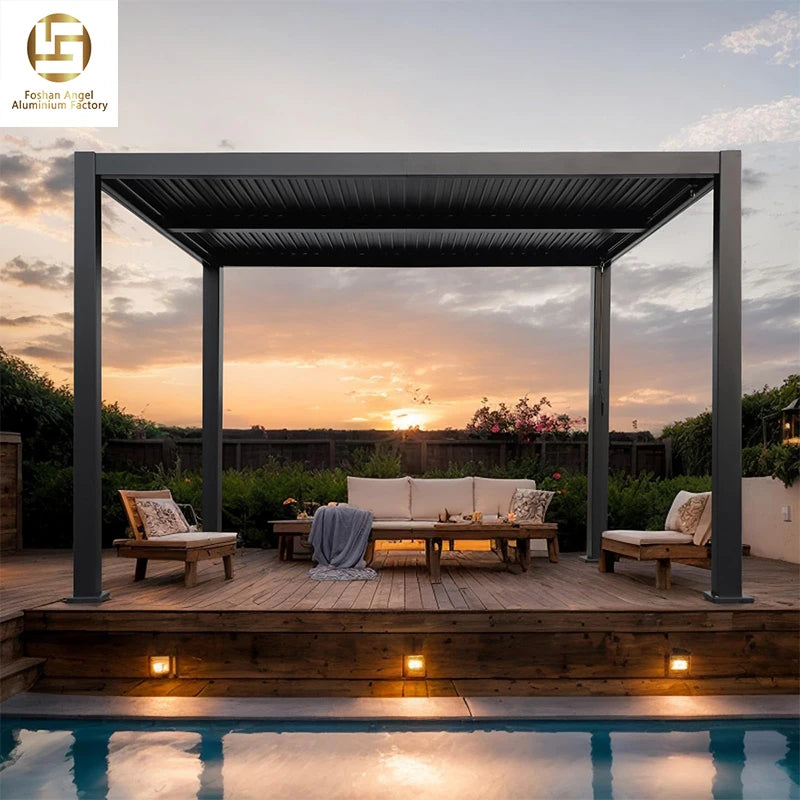 OEM Waterproof Motorized Aluminum Louvered Pergola for Balcony & Garden Modern Design with LED Lighting Customizable Size