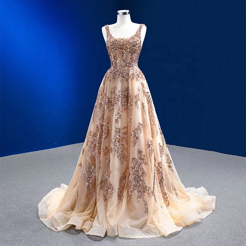 Jancember 222168 Classic Square Collar Champagne Lace Evening Party Dresses