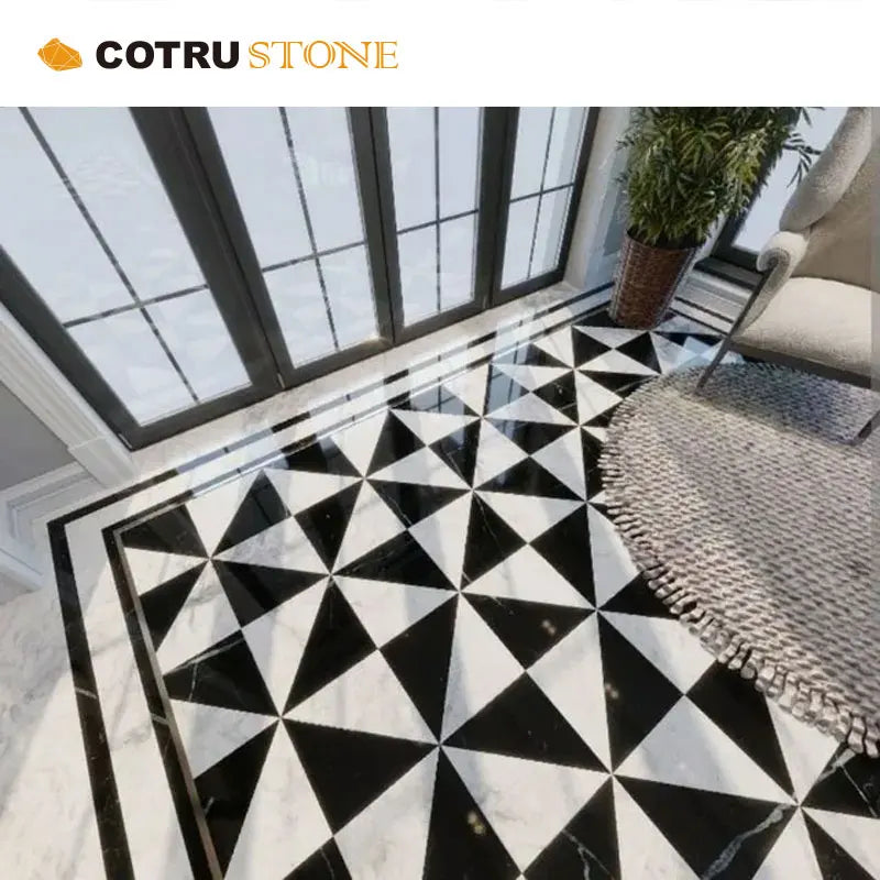 Nero Margiua Marble and Carrara White Marble Mosaic Stone Natural Stone Polished for Indoor Floor Tiles Living Room Stair