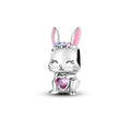 925 Sterling Silver Cute Bunny Charm Pendant with Zircon Fashion Jewelry for Women's Party Gift