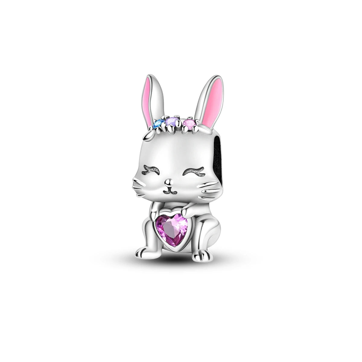 925 Sterling Silver Cute Bunny Charm Pendant with Zircon Fashion Jewelry for Women's Party Gift