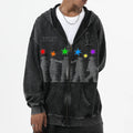 Unisex Heavyweight Custom Zip-Up Distressed Vintage Washed Hoodie Men's Oversized Streetwear Sweatshirt