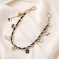 Camellia Flower Pearl Bead Heart Phone Charm PU Leather Chain Mobile Phone Wristband Anti Lost Phone Rope Lanyard