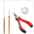 TIHOOD Hair Extension Kit Pliers Pulling Hook Bead Device Tool Kits and 200PCS Black Silicone Lined Micro Rings