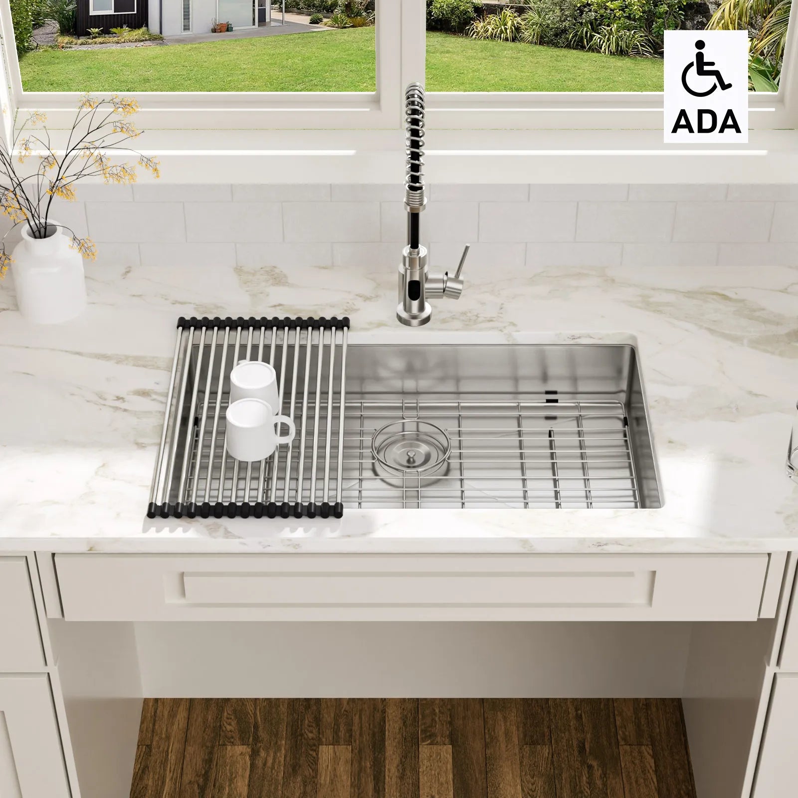 US Stock Free Ship Modern 16 Gauge Stainless Steel Single Bowl with Easy Clean Corners ADA 30*18 Inches Compliant Kitchen Sink
