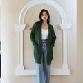 Elegant Women Green Boho Romantic Women's Mid-Length Loose Plain Cardigan Casual Ladies Comfort Sweaters Knit