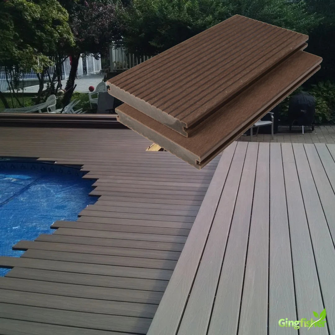 Modern Outdoor Non-Slip Wood Plastic Composite Decking Board Brushed Technics for Swimming Pool Application