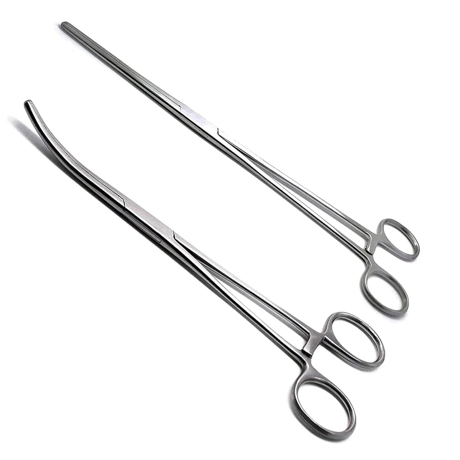 Set of 2 Premium Quality 12" Rochester Pean Hemostat Forceps Straight & Curved Clamps Three Locking Positions
