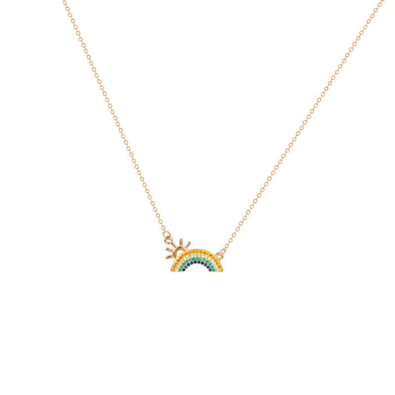 Zircon Rainbow Pendant 925 Sterling Silver 18K Gold Plated Necklace