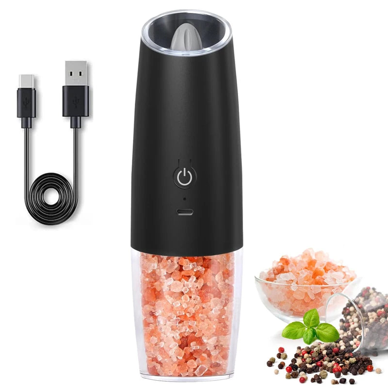 One-Hand Operable LED Light Rechargeable Gravity Pepper Mill Creative Salt and Pepper Grinder Gift Adjustable Thickness