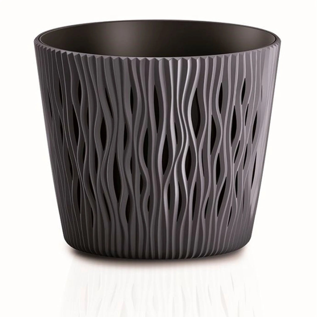 Sandy Round round plastic flower pot in anthracite color 18.9 (length) x 18.9 (width) x 16.5 (height) cm
