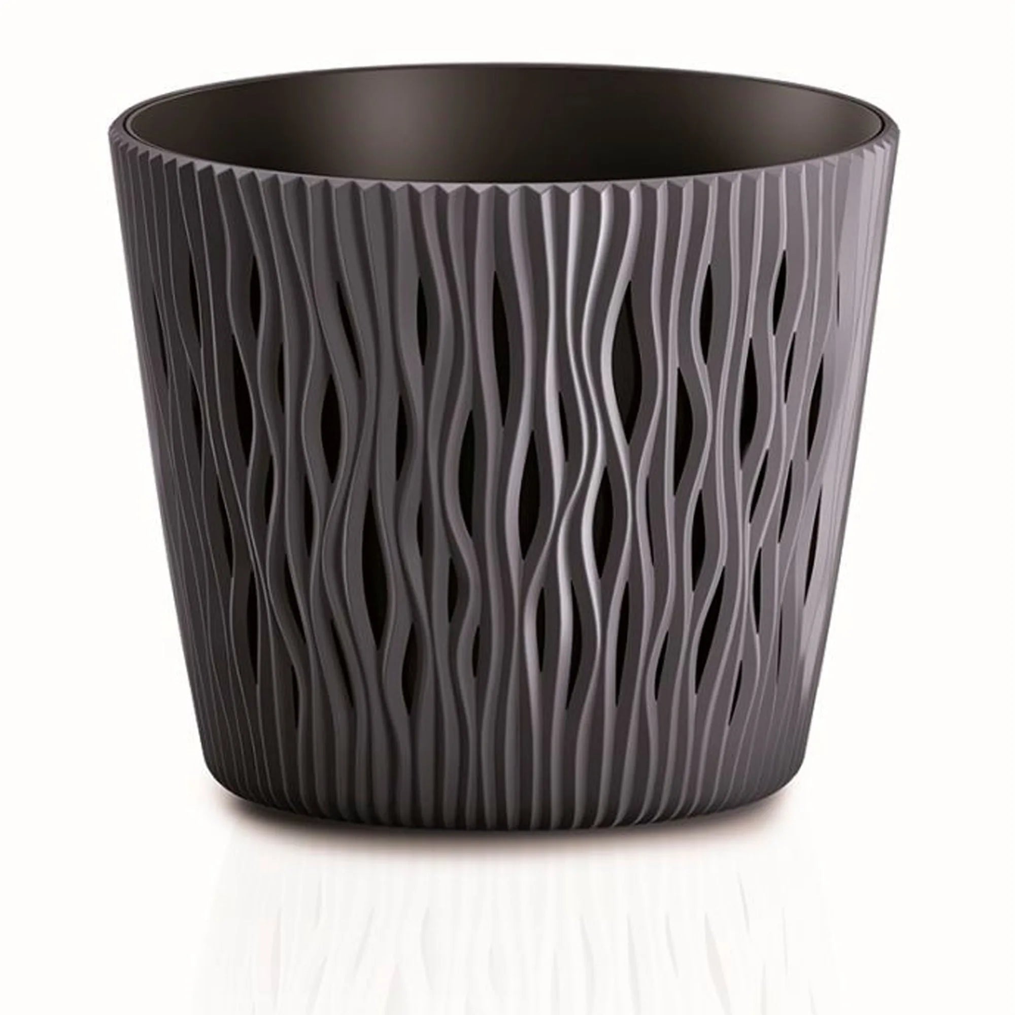 Sandy Round round plastic flower pot in anthracite color 18.9 (length) x 18.9 (width) x 16.5 (height) cm
