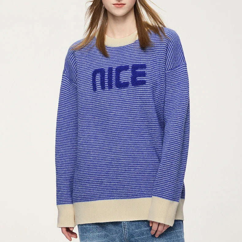Autumn Winter Novelty Yarn Letters Jacquard Sweater Street Style Loose Fit Knit Pullover Customizable Zipper New Trendy Design