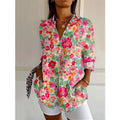 2025 Summer New Arrivals Casual Women's Long-sleeve Shirts Floral Print Woven Fabric with Anti-Pilling Trendy Regular Length