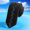 Exve Exclusive Blue and Zigzag Patterned Custom Panel Slim Fashion Tie Made in Turkey