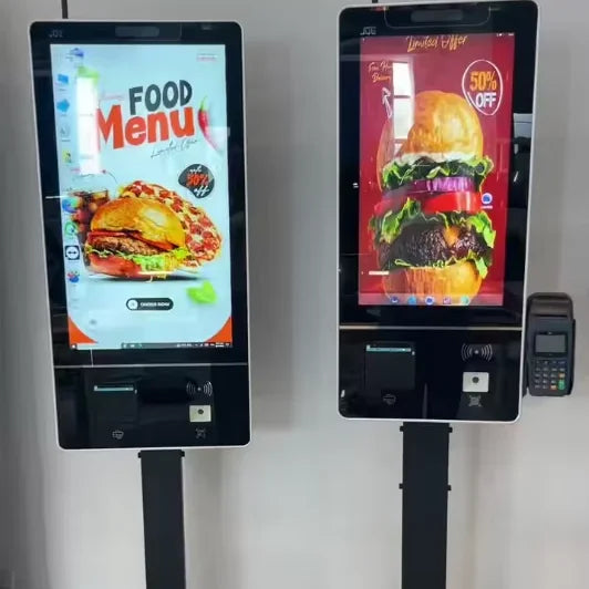 15.6 Inch KFC Restaurant Payment Terminal Lcd Touch Screen Advertising Display Floor Standing Kiosk Breakfast Coffee Kiosk