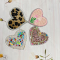 New Stock Iron on Beautiful Rhinestone Edge Leopard Heart pink Bowknot Patch for Clothing Bag
