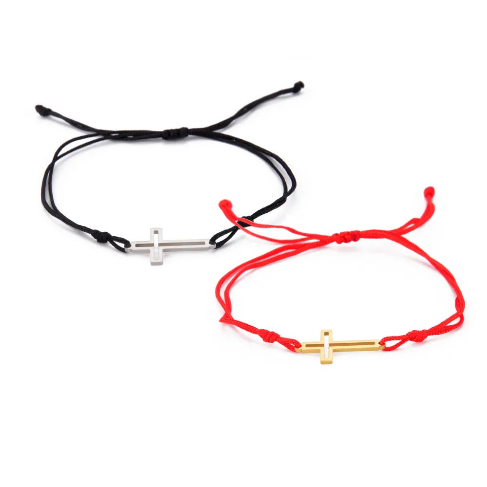 Wholesale Cheap Jewelry Symbols Zinc Alloy Rose Gold Plated Cross Charm String Women's Religious Bracelets