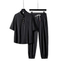 China Bangladesh Factory Price OEM Customized Logo Embroidery Thin Ice Silk Drape Chinese Style Plus Size Mens Two Piece Sets