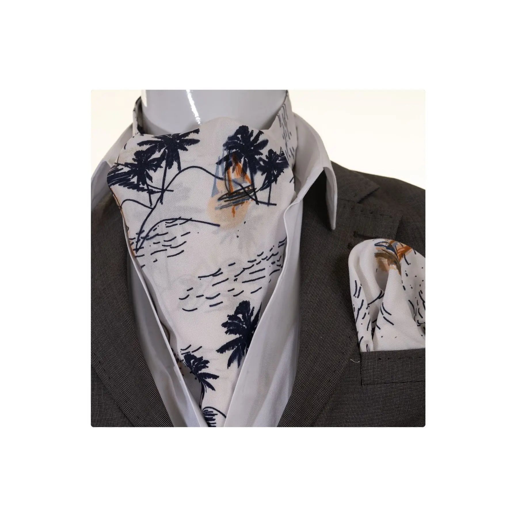 White and Colorful Hawaiian Sea Pattern Printed Scarf and Handkerchief Set