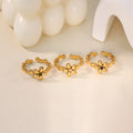 Exquisite Five-Leaf Flower Ring 18K Real Gold PVD Coated Stainless Steel Sparkling Zircon Floral Open Ring Tarnish-free Jewelry