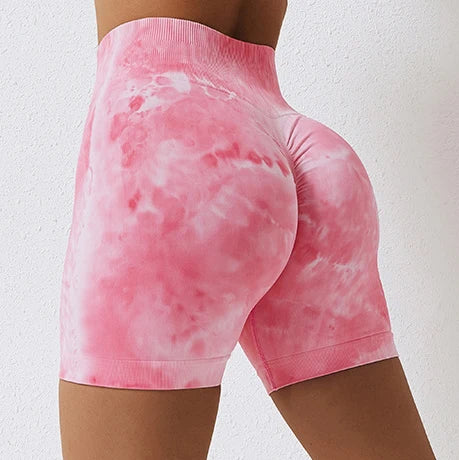 Wholesale Tie Dye Booty Lifting Seamless High Waist Sports Fitness Yoga Shorts Women