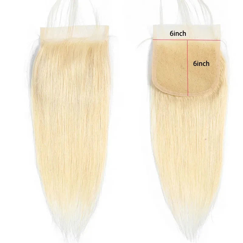 CLJhair Blonde Lace Top Closure Human Hair 6x6 Straight 14-20inch Middle Three Free Part