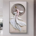 Living Room Entrance Decoration Modern Luxury Aluminum Alloy Vertical Abstract Hanging Light Eco-Friendly UV Printed Canvas