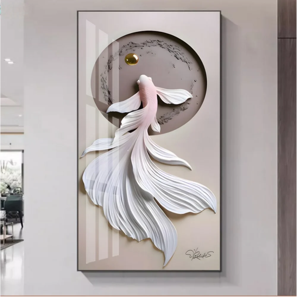 Living Room Entrance Decoration Modern Luxury Aluminum Alloy Vertical Abstract Hanging Light Eco-Friendly UV Printed Canvas