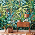 Germany Made Modern Jungle Green Blue Brown Non Woven Vinyl Wall Mural for Bedroom Hospital & Mall Use-1.59x2.80m