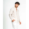 Men's Beis Solid Imperio Shop Casual Summer Breathable Shirt Washed Linen Fabric Mao Collar Model Imp9110