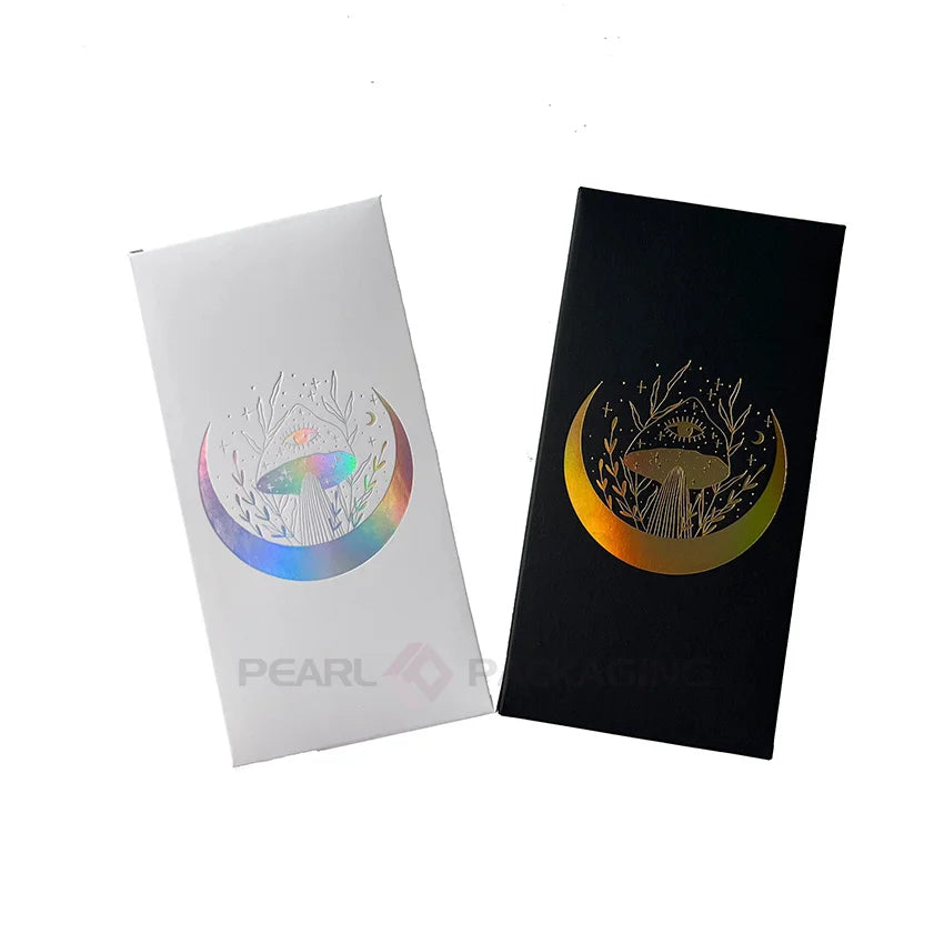 Gold Holographic Foiled Matte Black White Chocolate Bar Packaging Box with Gold Foil Wrappers