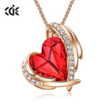 CDE Customized Love Christian Gold Plated Brass Link Chain Romantic Heart Pendant Necklace with Austrian Crystal Healing Stones