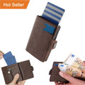 Customizable LOGO Pop up Leather Metal Wallet Business  RFID Blocking Automatic Aluminium Credit Card Holder for Men